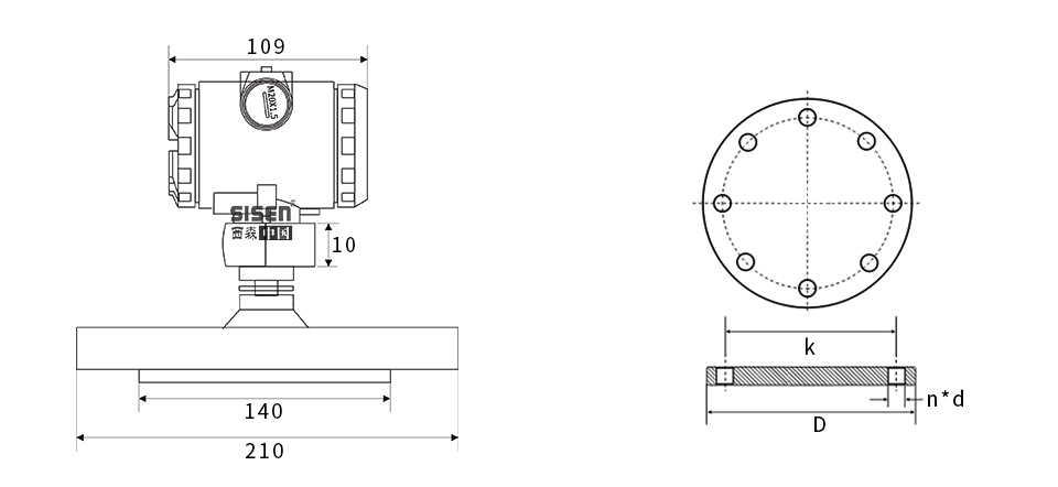 BST6600-LT系列法蘭盤安裝壓力變送器產品尺寸